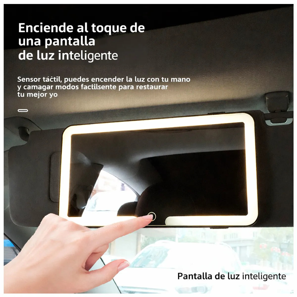 Espejo de Maquillaje LED para Auto con Sensor Táctil y Recargable