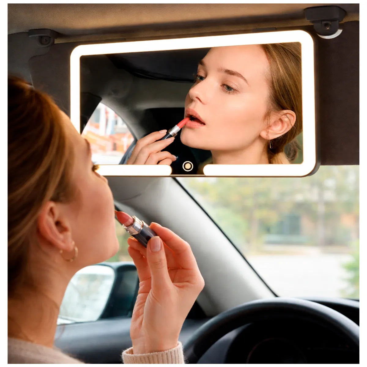 Espejo de Maquillaje LED para Auto con Sensor Táctil y Recargable